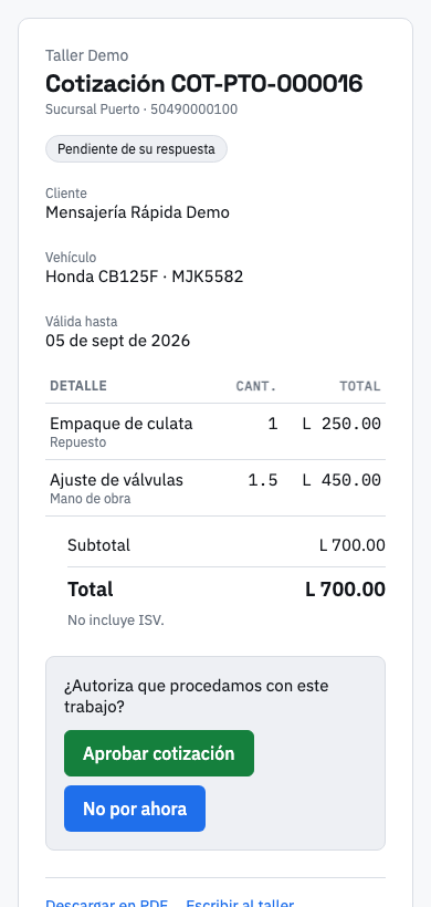 La cotización como la ve el cliente en su teléfono