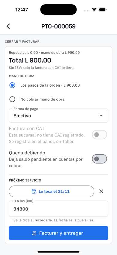 Cerrar y facturar desde el teléfono
